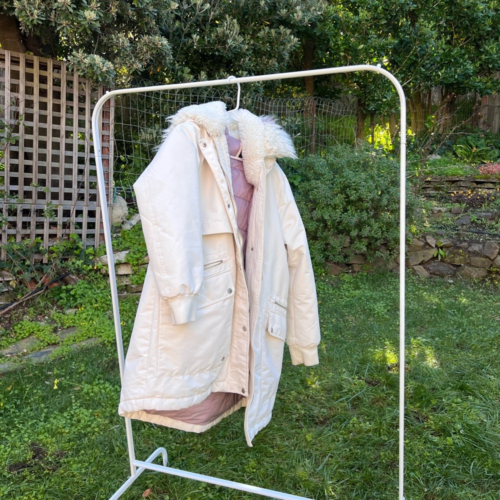 White Padded Winter Jacket with Faux Fur Collar